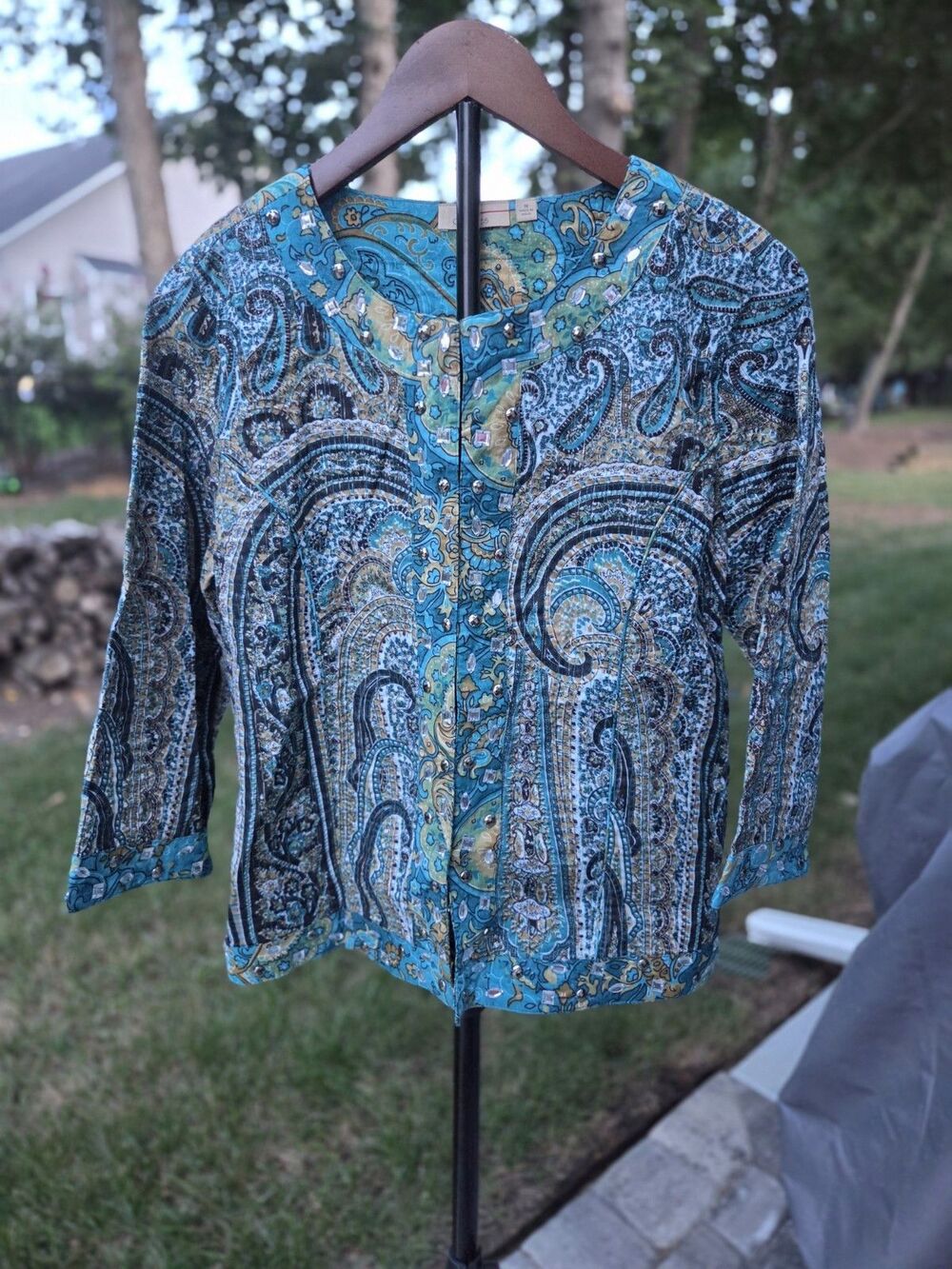 Choices Light Weight Shacket Paisley Floral Sz M Collarless Festive Boho Artist